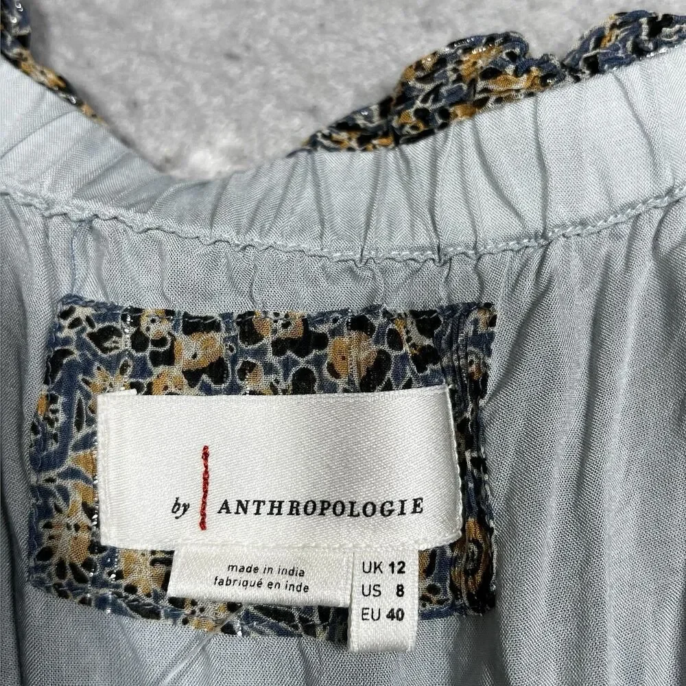 Anthropologie Dress Womens 8 Kira Blue Floral Off-The-Shoulder Peasant Dress